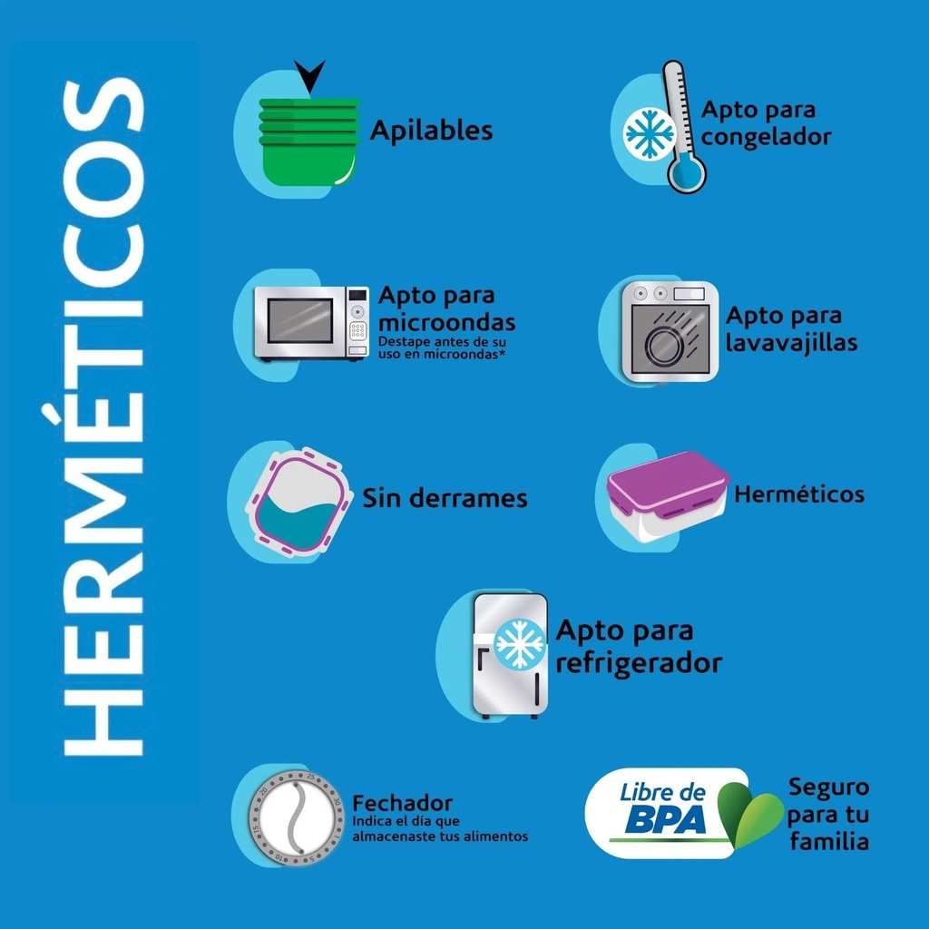 Set de Herméticos Ekco Click It de 10 pzs Multicolores y Apilables