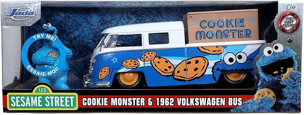 JADA 1963 VOLKSWAGEN BUS PICKUP & COOKIE MONSTER 1:24