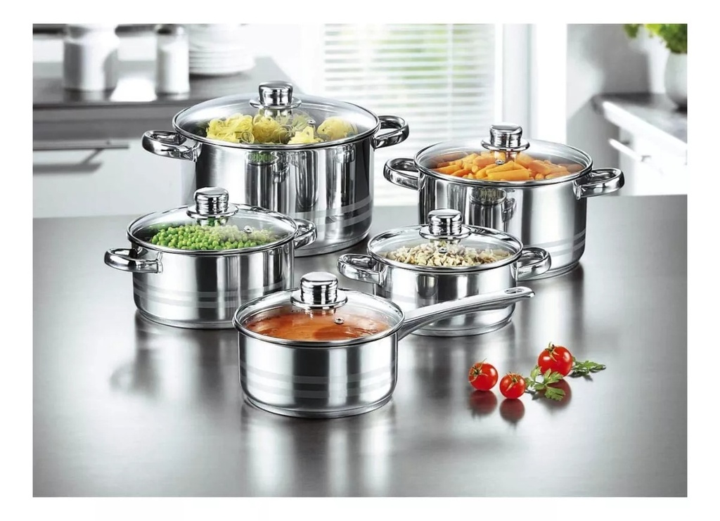 BATERIA DE ACERO INOXIDABLE RAYAS 10 PZAS No Y201-RY10