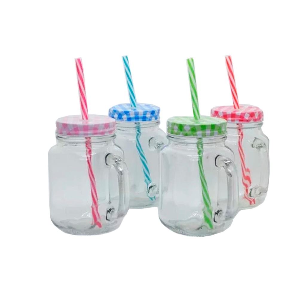 DRINKING JAR DE 480ml CON TAPA Y POPOTE COLORES - BS2