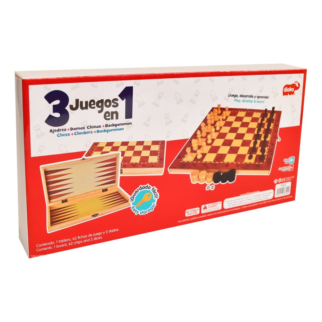 [056663] 3 JUEGOS EN 1 AJEDREZ, BACKGAMON Y DAMAS CHINAS - JEF-8905