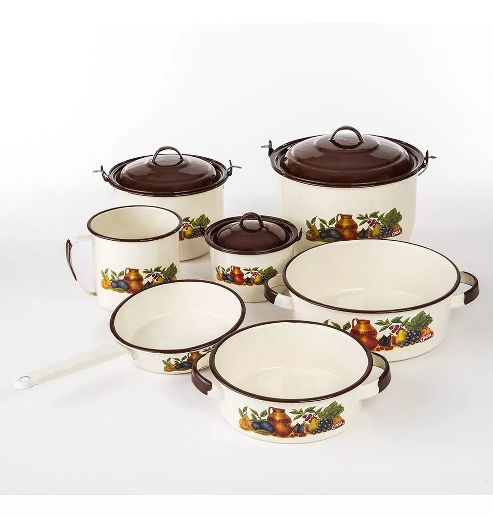 BATERIA POPULAR SOFIA JASPEADO FILO CAFÉ DE 10 PZAS - 305747