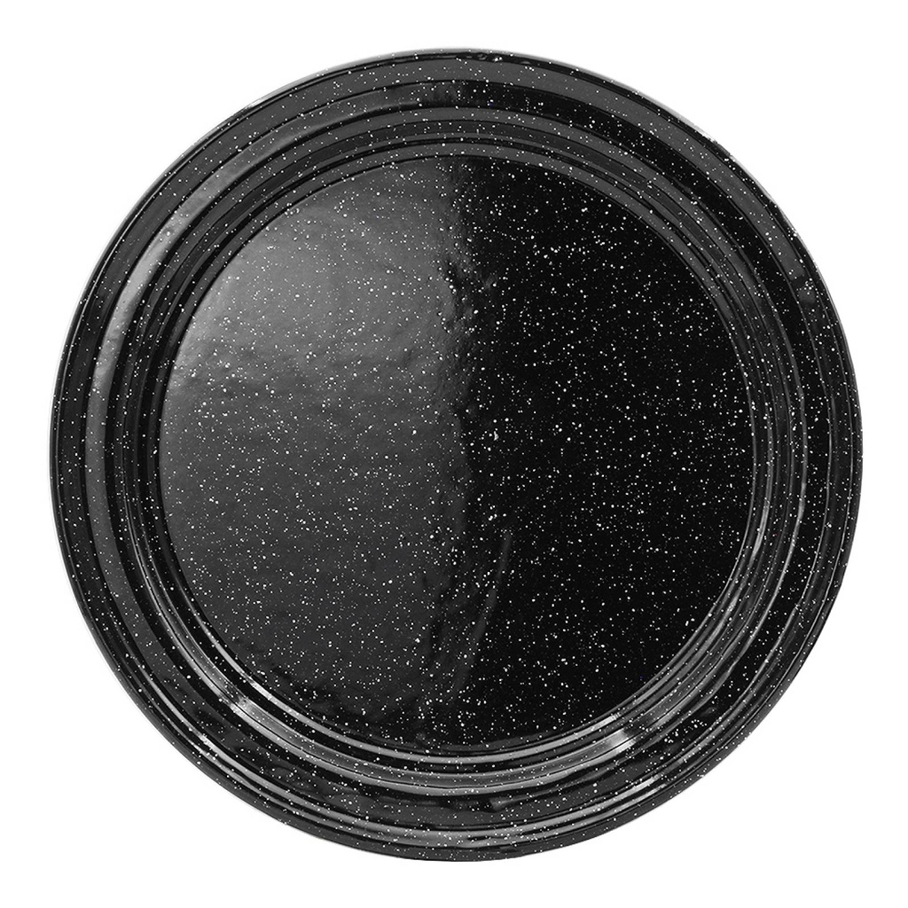 [051165] PLATO PLANO 32 cm SIN ANILLO NEGRO BRILLANTE JASPEADO - 315613