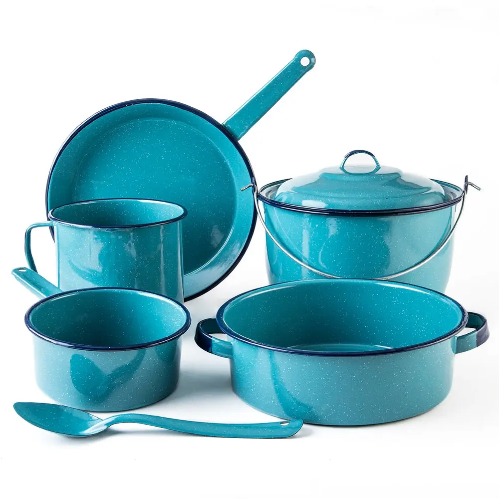 [052959] BATERIA DE PELTRE CUATROCIENEGAS AZUL TURQUEZA DE 7 PIEZAS - 315379