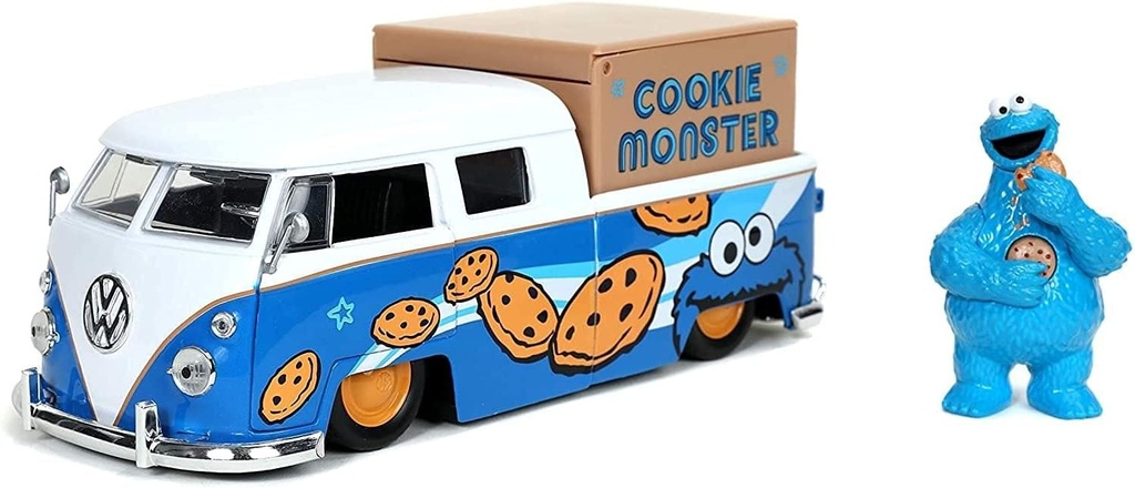 JADA 1963 VOLKSWAGEN BUS PICKUP & COOKIE MONSTER 1:24