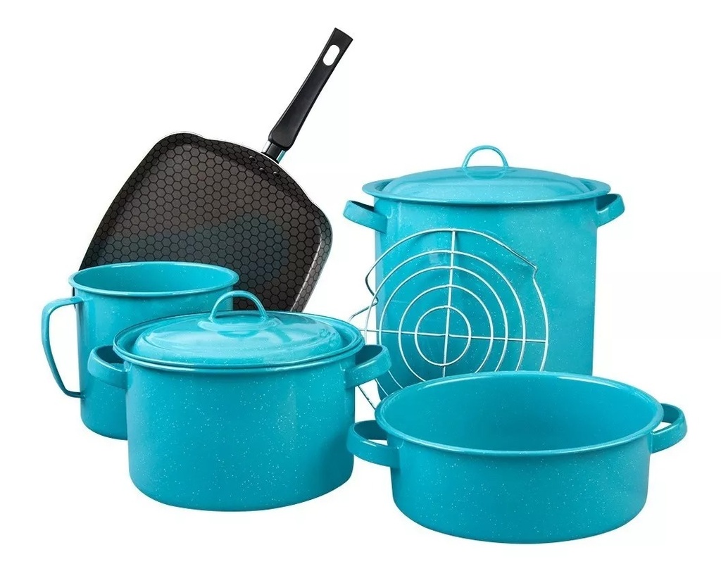 BATERÍA MÓNICA AZUL TURQUESA JASPEADO DE 8 PIEZAS - 321001