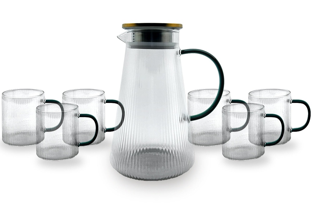 [062635] JUEGO DE JARRA DE VIDRIO BOROSILICATO 1.8 L CON 6 TAZAS 320 ML - 025-006-905