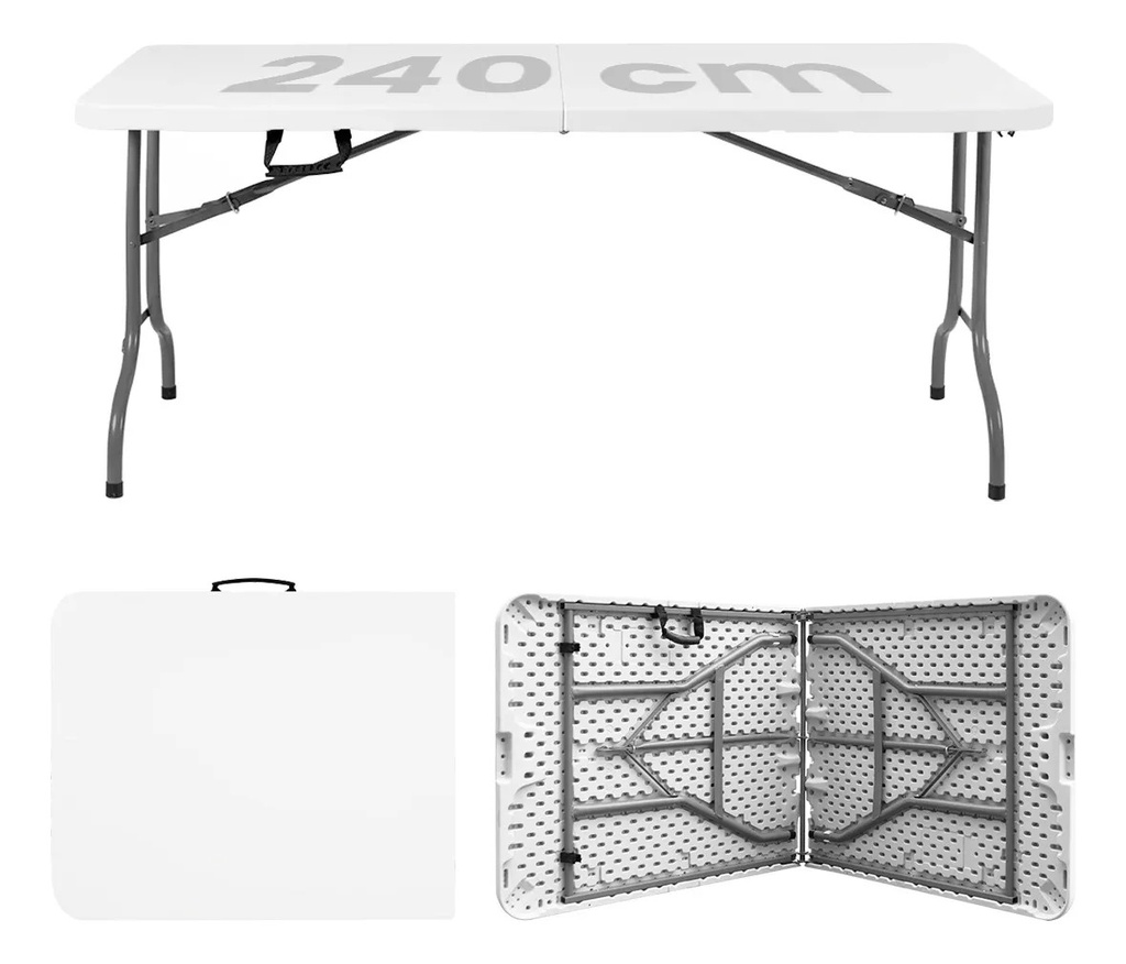MESA DE PLÁSTICO PLEGABLE BLANCA DE 2.40m - HG84C6