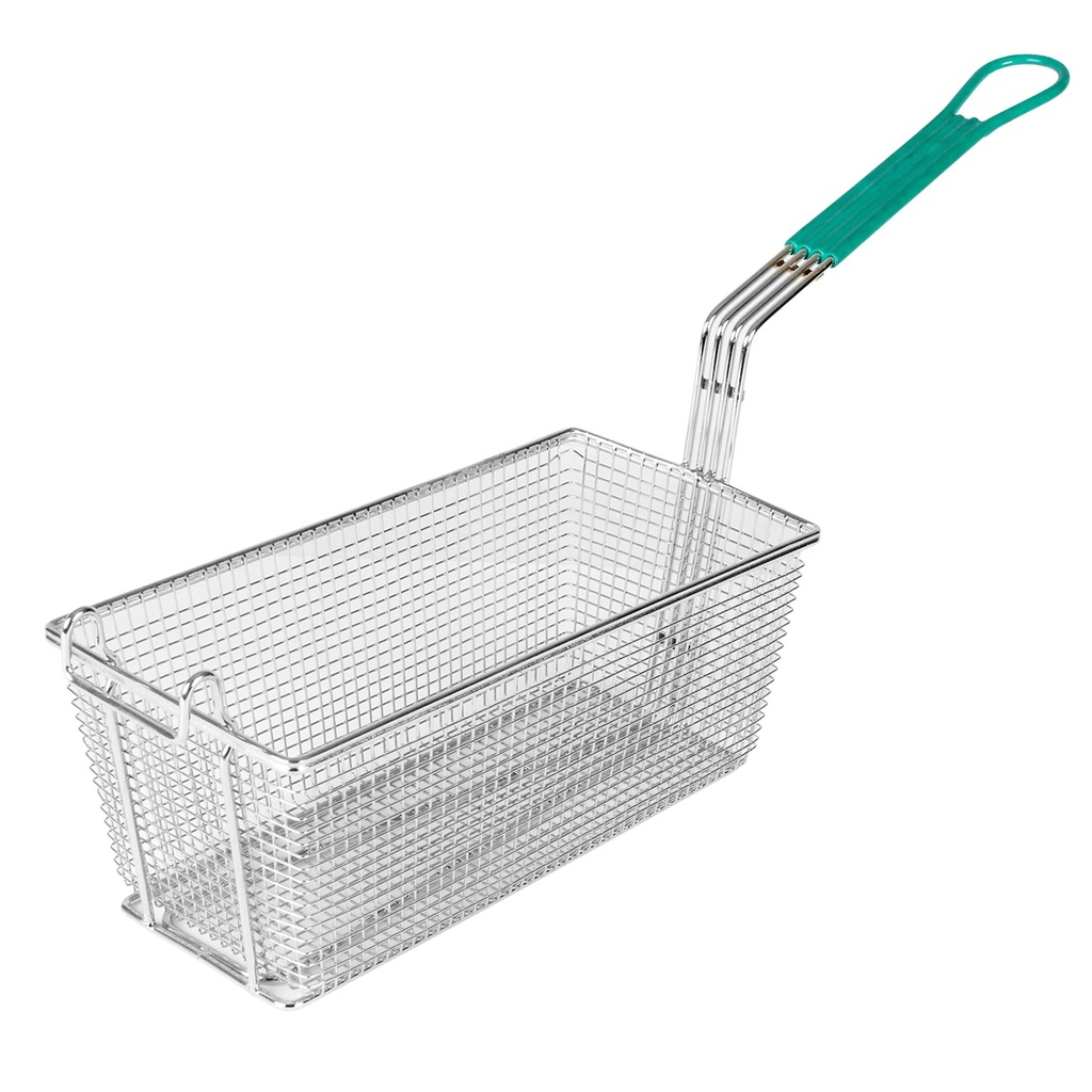CANASTA FREIDORA RECTANGULAR MANGO VERDE ALAMBRE 33cm x 17cm x 13cm NIQUELADO - DS0170 / SLFB004