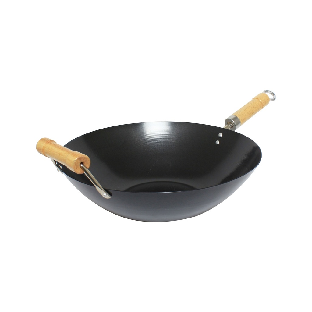 WOK ACERO AL CARBON CON ANTIADERENTE CON MANGO MADERA 14" - TF002