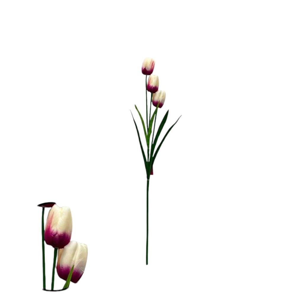 VARA FLOR TULIPAN 3 CABEZAS 97CM CREMA CON FUCSIA - 5867707