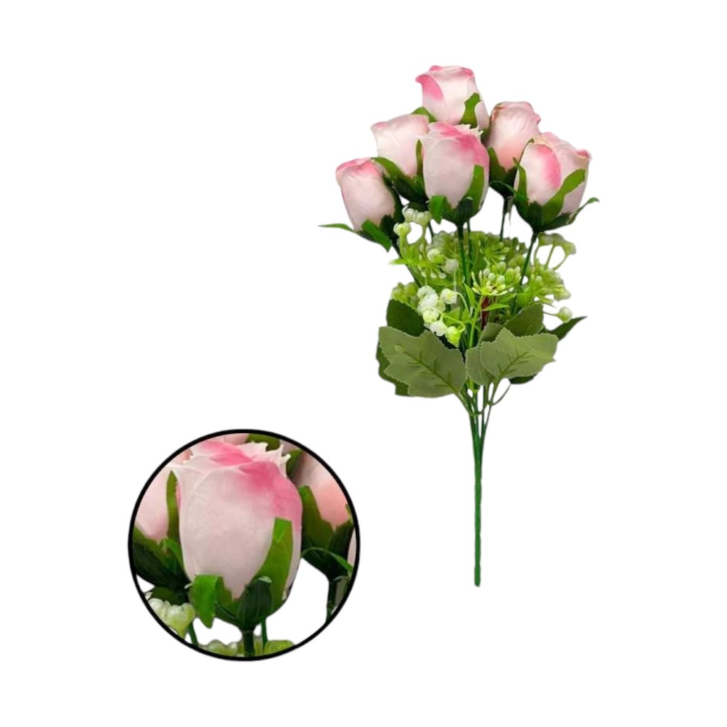 RAMO FLOR 6 CABEZAS 35CM ROSA CLARO - 5814875