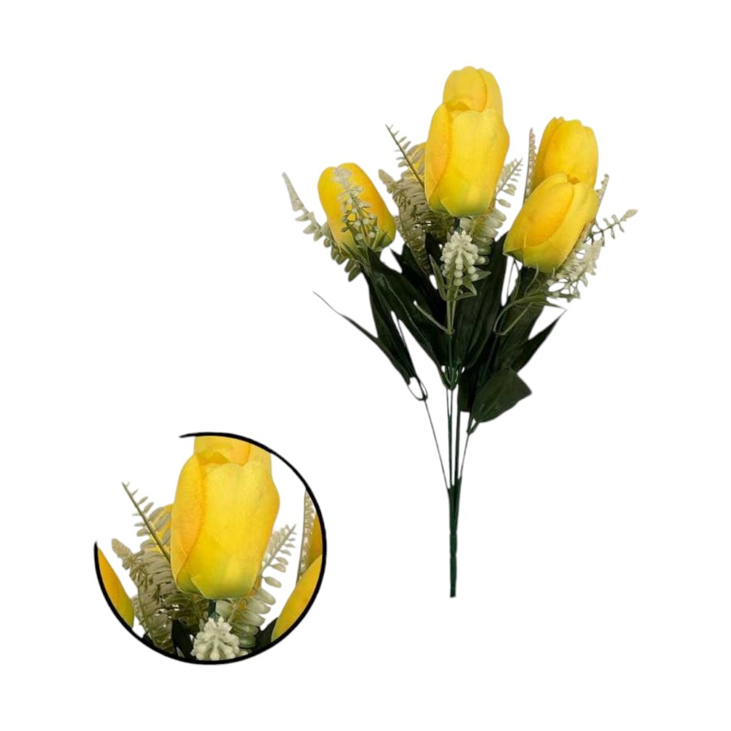 RAMO TULIPAN 7 CABEZAS 40CM AMARILLO - 5813806