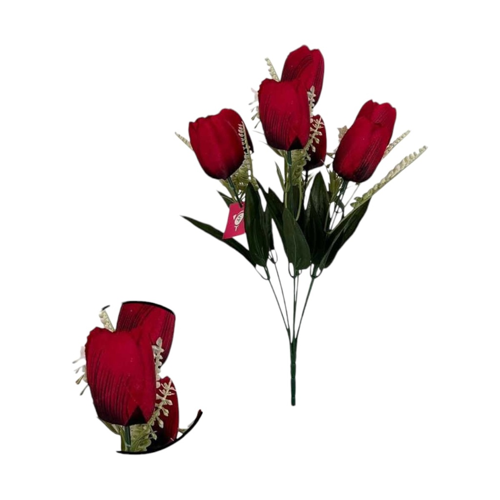 RAMO TULIPAN 7 CABEZAS 40CM ROJO - 5813790