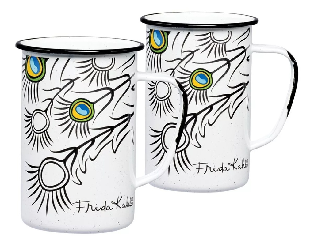 TARRO RECTO 8 cm BLANCO JASPEADO FILO NEGRO DECORADO FRIDA KAHLO CINSA NAC CINSA - 319897