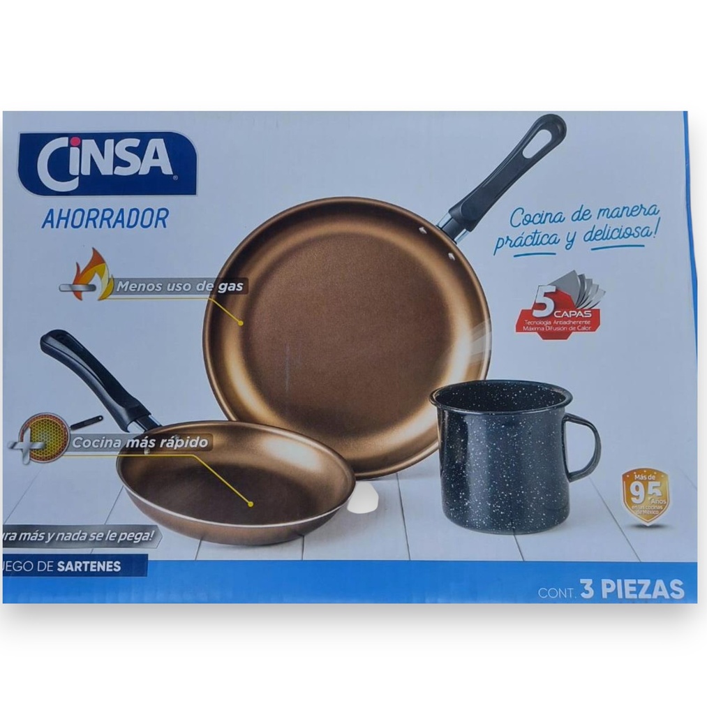 JUEGO DE SARTENES ALUMINIO CINSA AHORRADOR 3 PIEZAS MAYAN GOLD - 322281