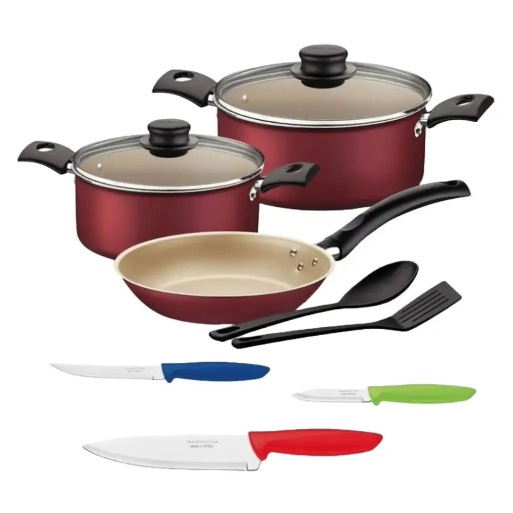 BATERÍA DE COCINA TRAMONTINA TURÍM ROJA DE 10 PIEZAS - 32300337