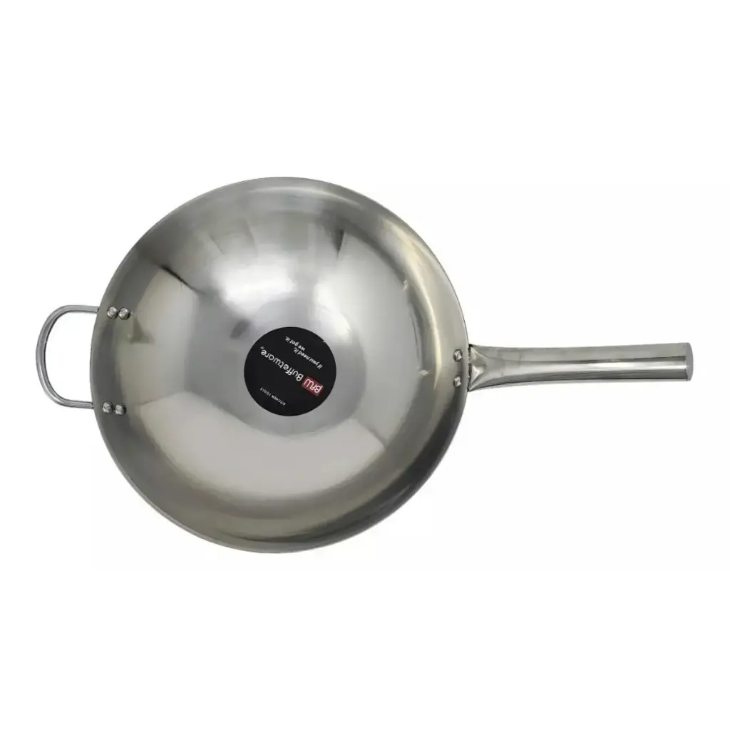 WOK CHINO DE ACERO INOXIDABLE TERMINADO ESPEJO DE 14" / 36 cm - DS0641