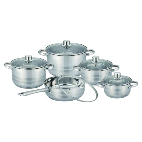[055661] BATERIA DE ACERO INOXIDABLE RAYAS DE 10 PIEZAS - Y201-RY10