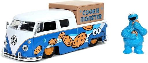 [061248] JADA 1963 VOLKSWAGEN BUS PICKUP & COOKIE MONSTER 1:24