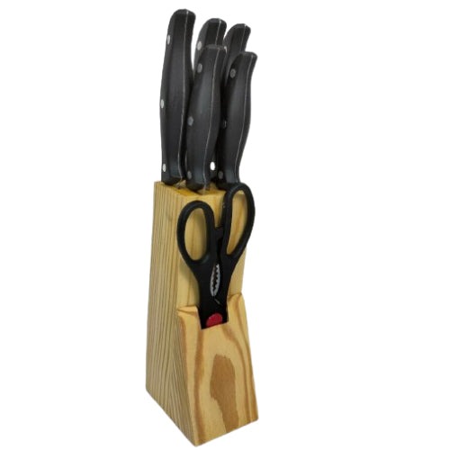 [062270] JUEGO DE 6 CUCHILLOS Y TIJERAS CON BASE - 050-001-008