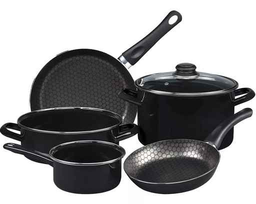 [062432] BATERÍA NOVOACERO SANTIAGO NEGRO CON TAPA DE VIDRIO DE 4 PIEZAS