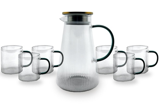 [062635] JUEGO DE JARRA DE VIDRIO BOROSILICATO 1.8 L CON 6 TAZAS 320 ML - 025-006-905