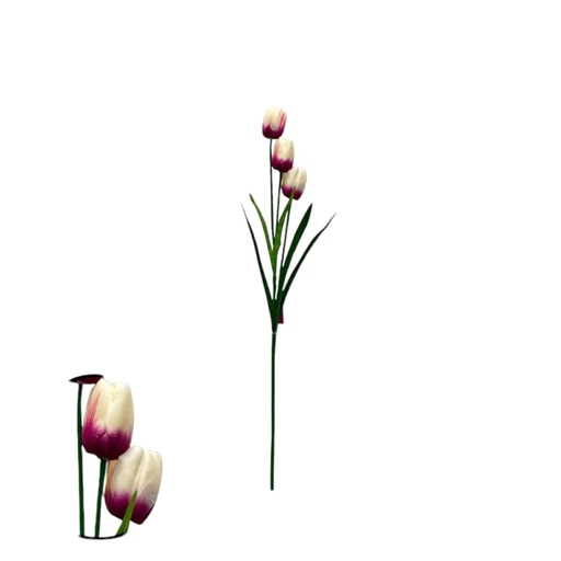 [063382] VARA FLOR TULIPAN 3 CABEZAS 97CM CREMA CON FUCSIA - 5867707