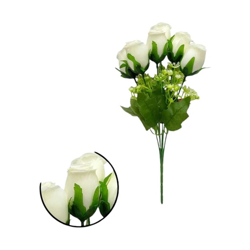 [063425] RAMO FLOR 6 CABEZAS 35CM BLANCO - 5814851