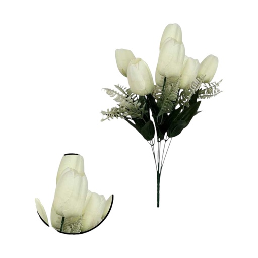 [063452] RAMO TULIPAN 7 CABEZAS 40CM BLANCO - 5813776