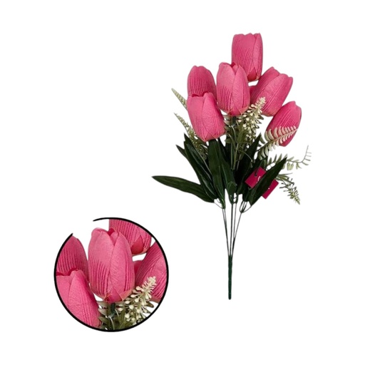 [063453] RAMO TULIPAN 7 CABEZAS 40CM ROSA - 5813769